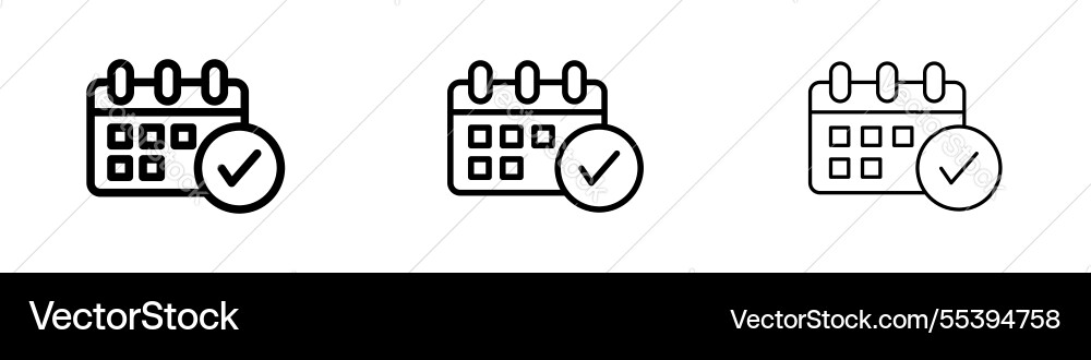 Calendar check icons in three different stroke vector image