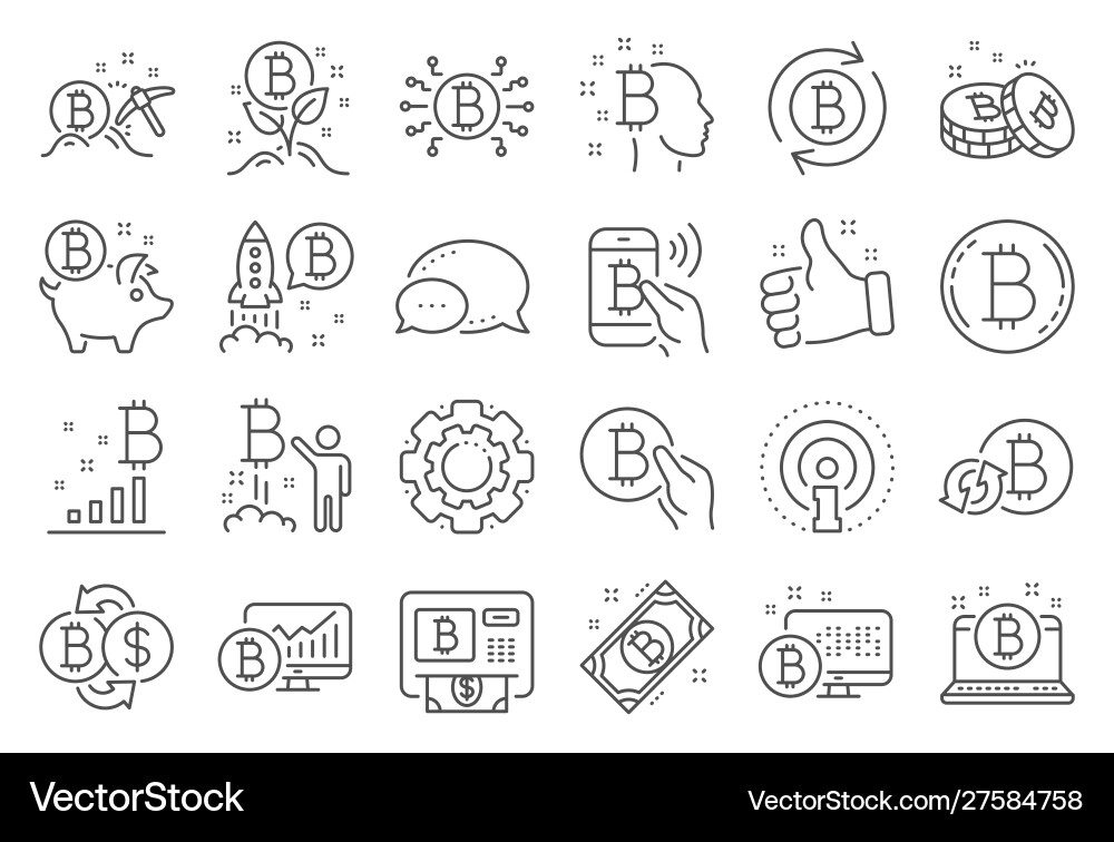 Cryptocurrency line icons set blockchain Cryptocurrency line icons set blockchain Vector Image