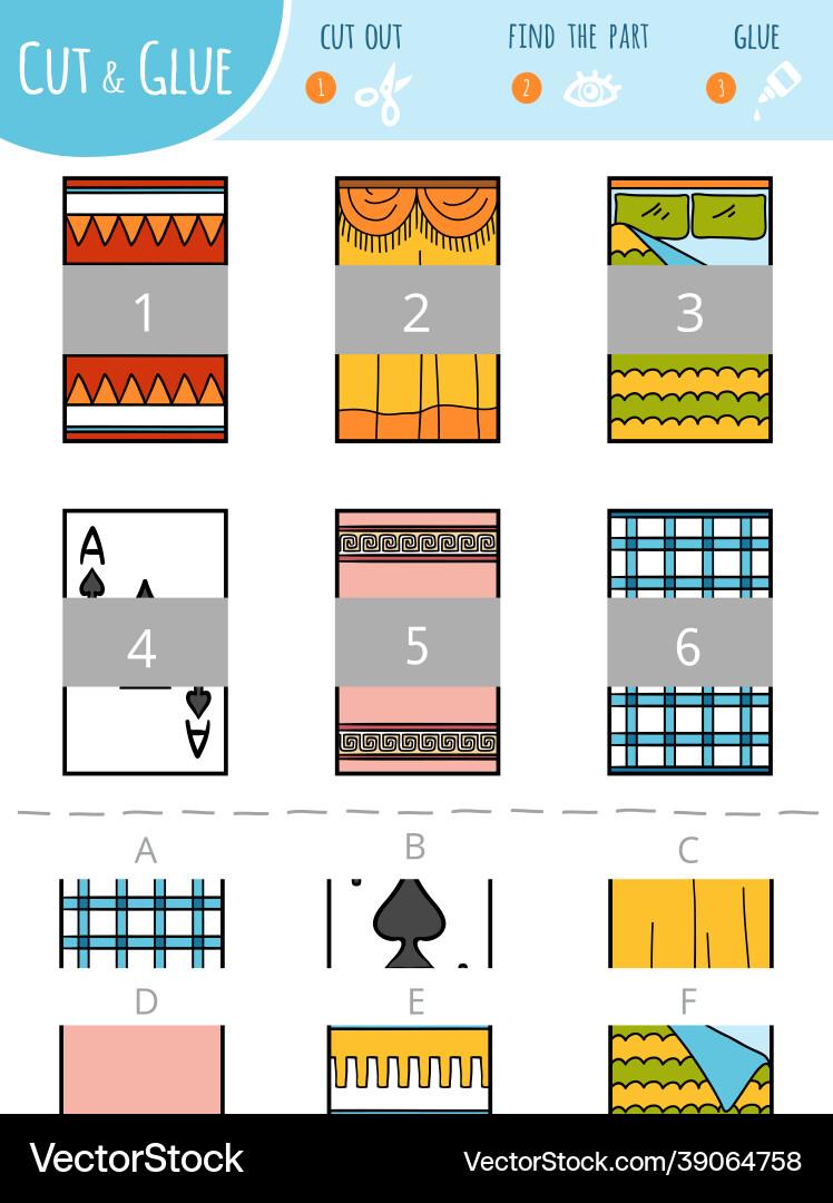 Find the right part cut and glue game Find the right part cut and glue game vector image