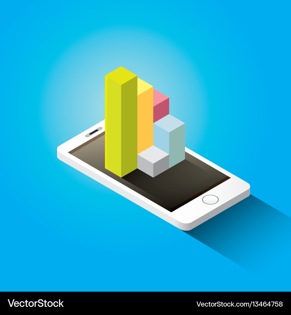 Isometric smartphone with graph and charts Isometric smartphone with graph and charts vector image