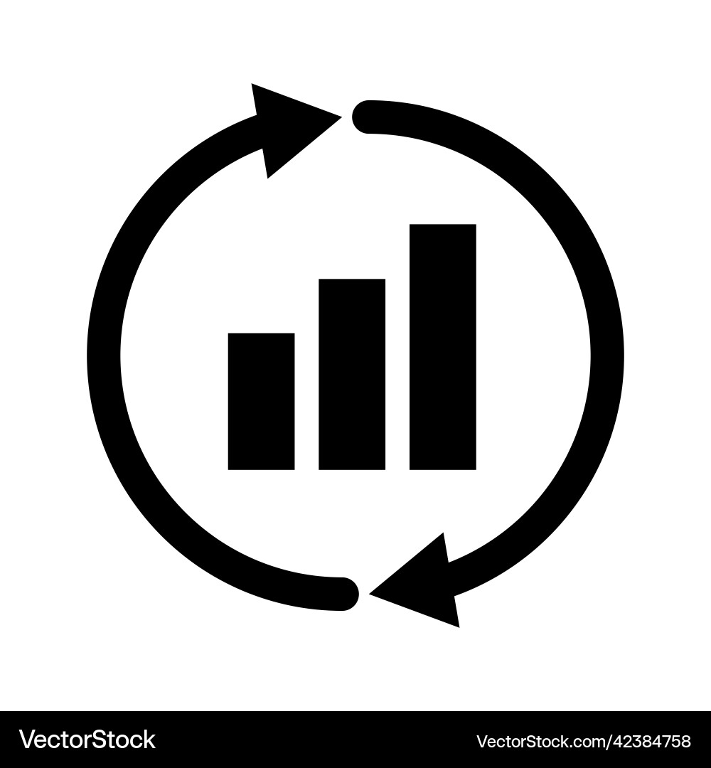 Rotating arrow and bar graph silhouette icon Rotating arrow and bar graph silhouette icon Vector Image