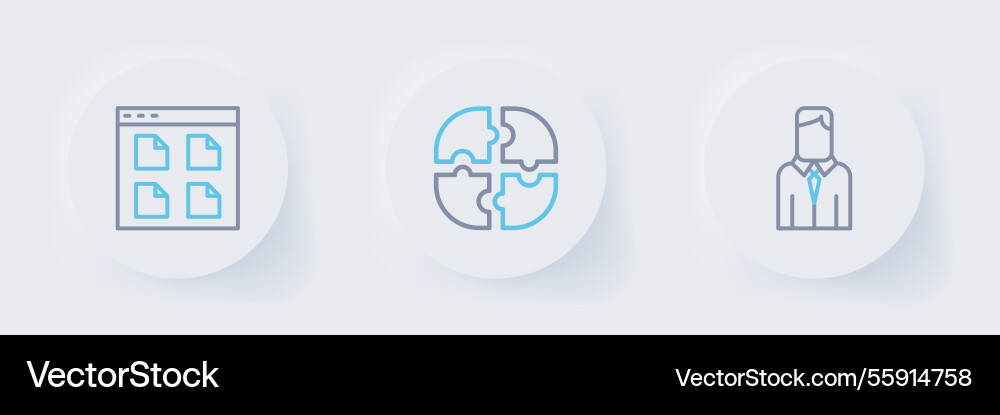 Set line worker piece of puzzle and browser files Set line worker piece of puzzle and browser files vector image
