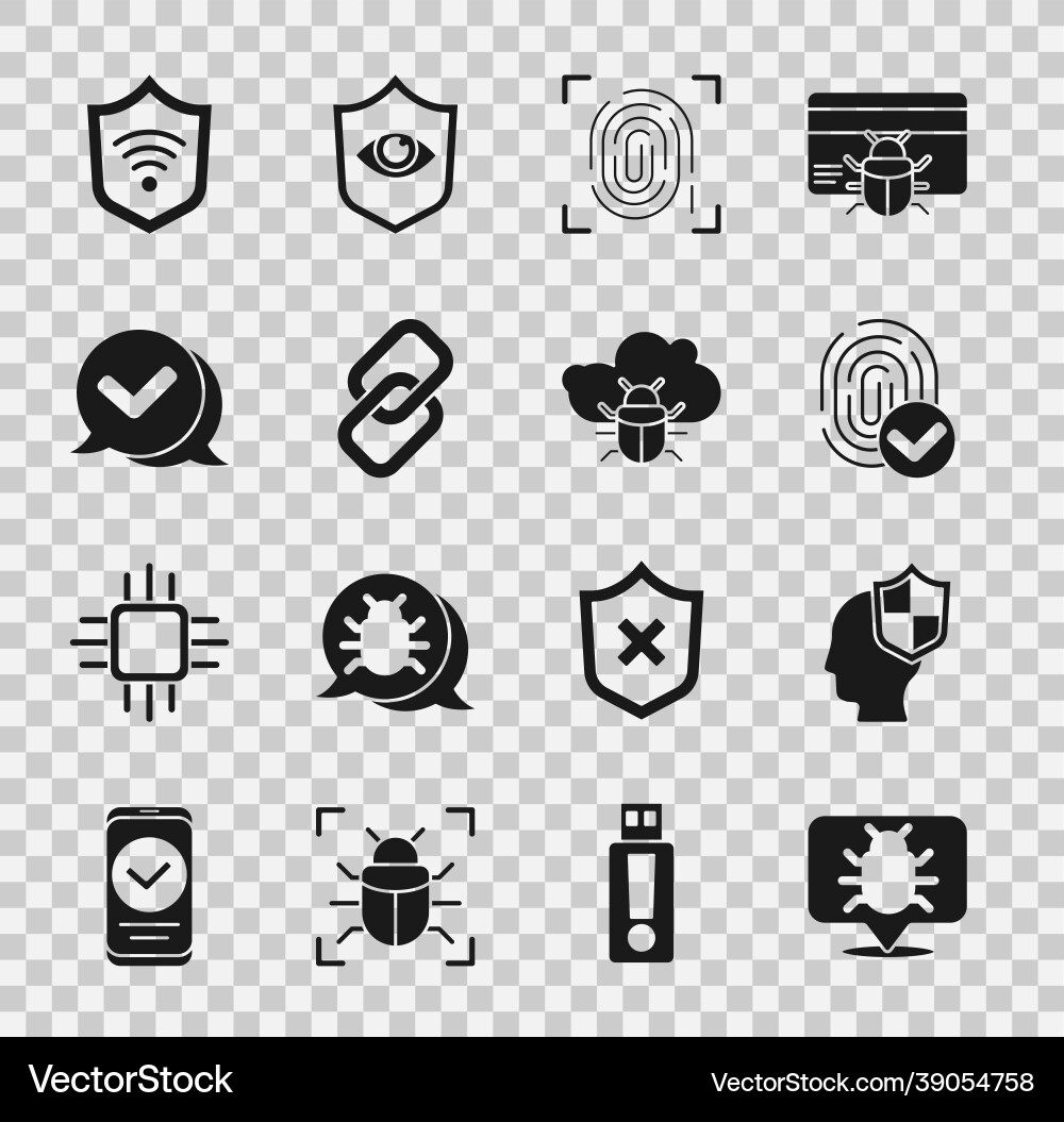 Set system bug head with shield fingerprint Vector Image