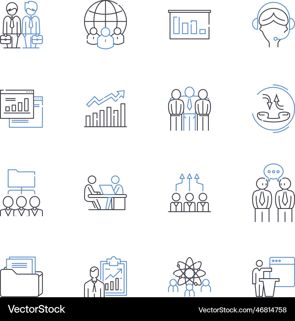 Union cooperation line icons collection unity Union cooperation line icons collection unity vector image