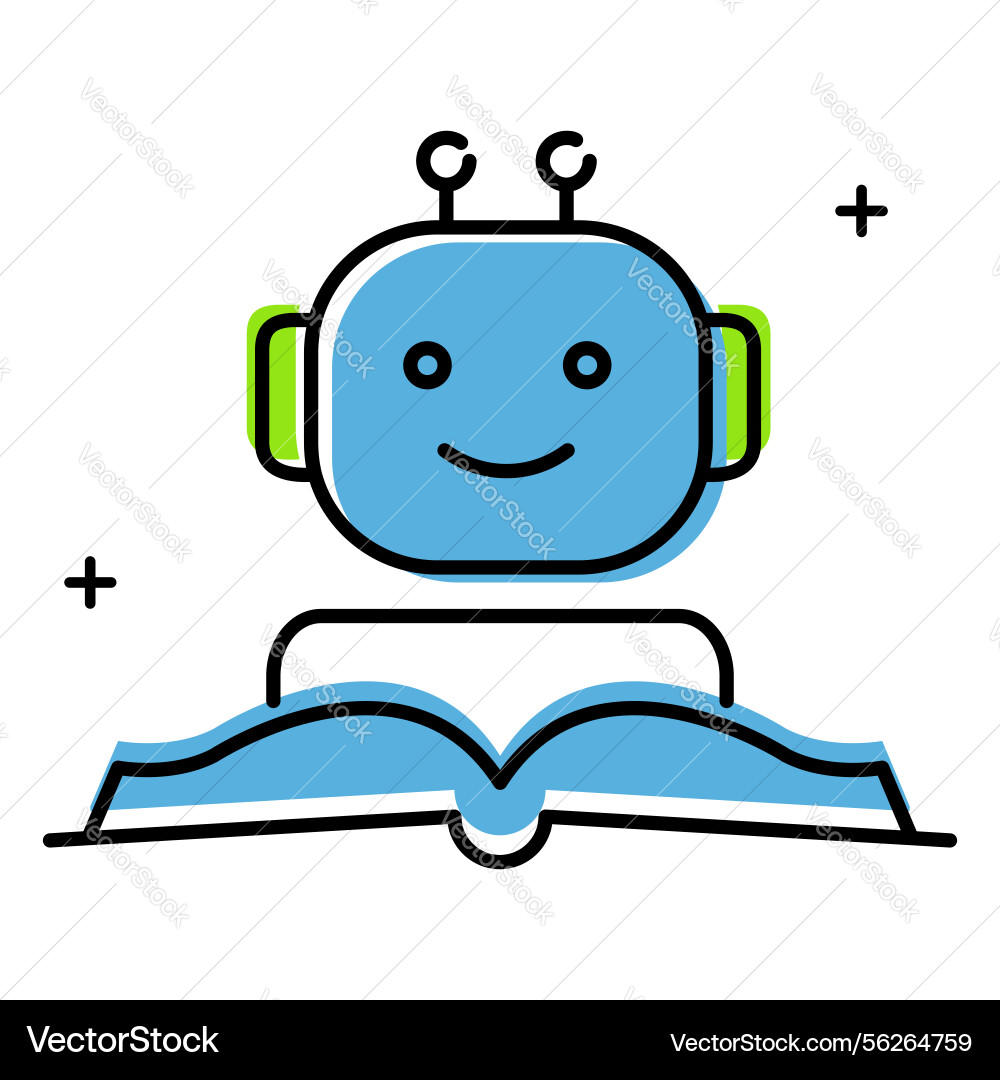 Artificial intelligence robot reading book icon vector image