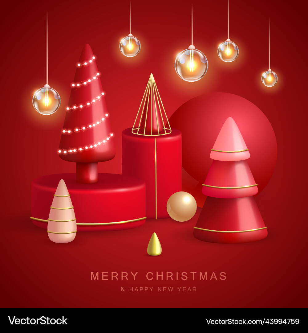 Background with 3d plastic christmas trees Background with 3d plastic christmas trees vector image