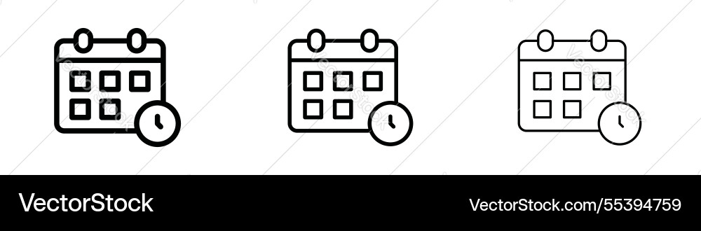 Calendar clock icons in three different stroke Calendar clock icons in three different stroke Vector Image