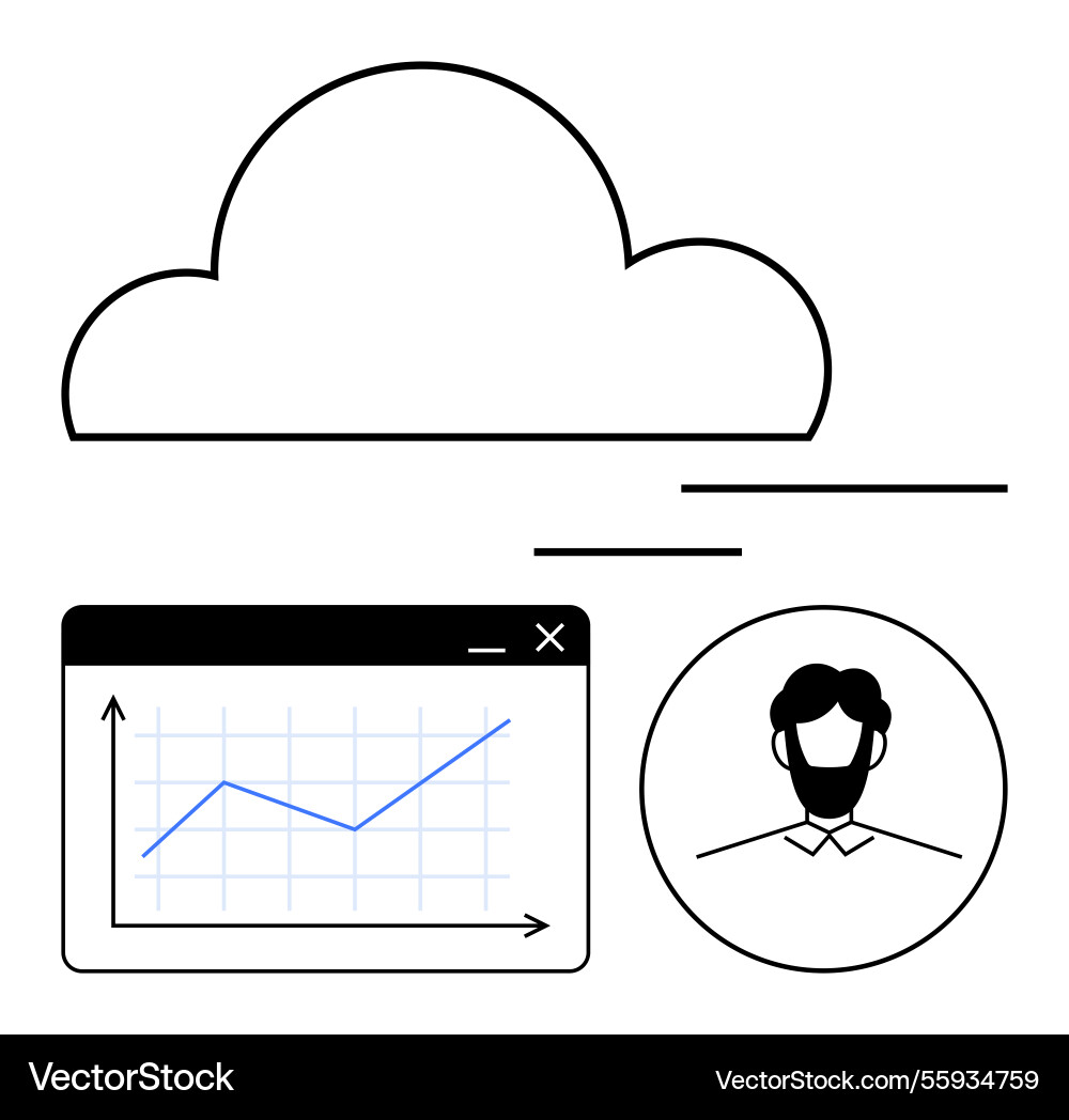 Cloud computing with analytics dashboard and user Cloud computing with analytics dashboard and user vector image