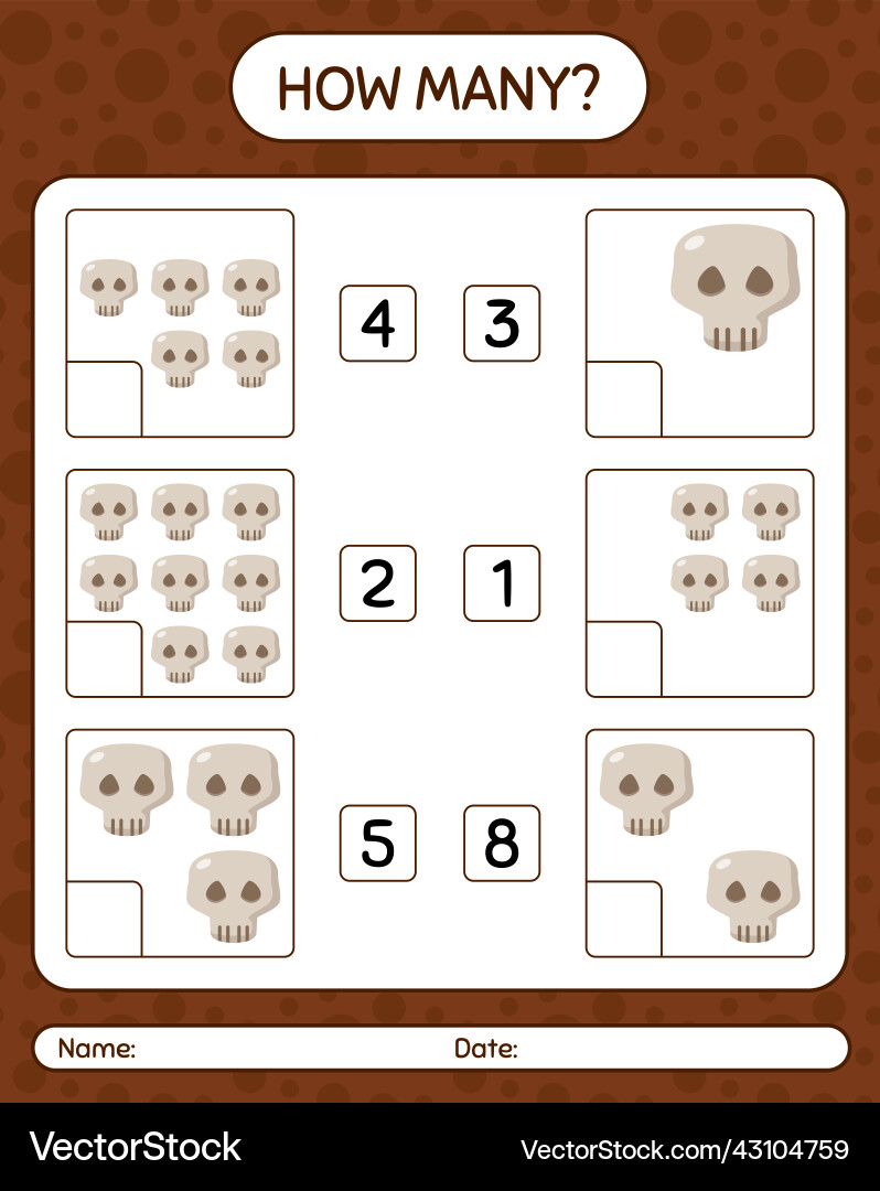 How many counting game with skull worksheet Vector Image
