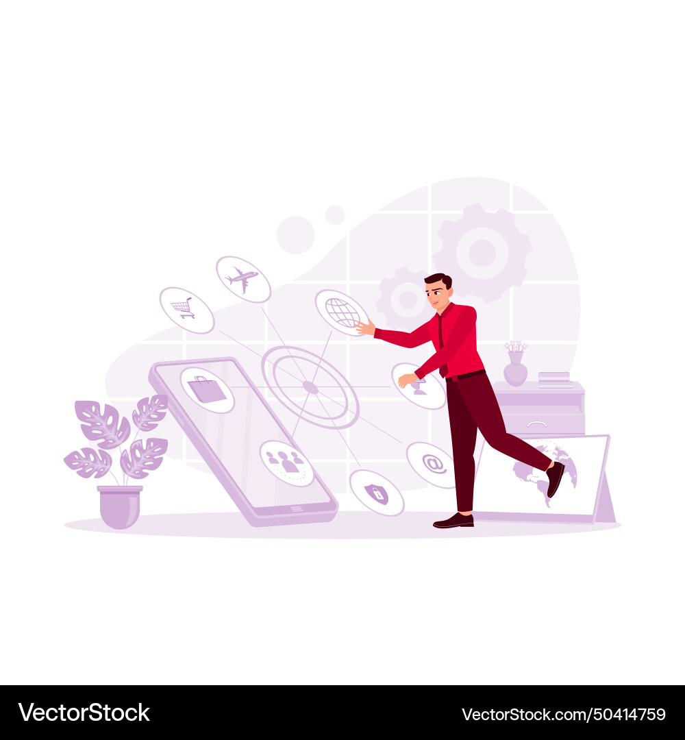 Man accessing the internet of things - iot via vector image