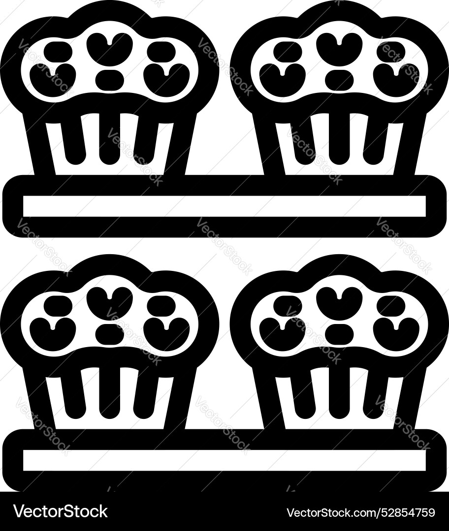 Muffins arranged on shelf in bakery displaying Muffins arranged on shelf in bakery displaying Vector Image