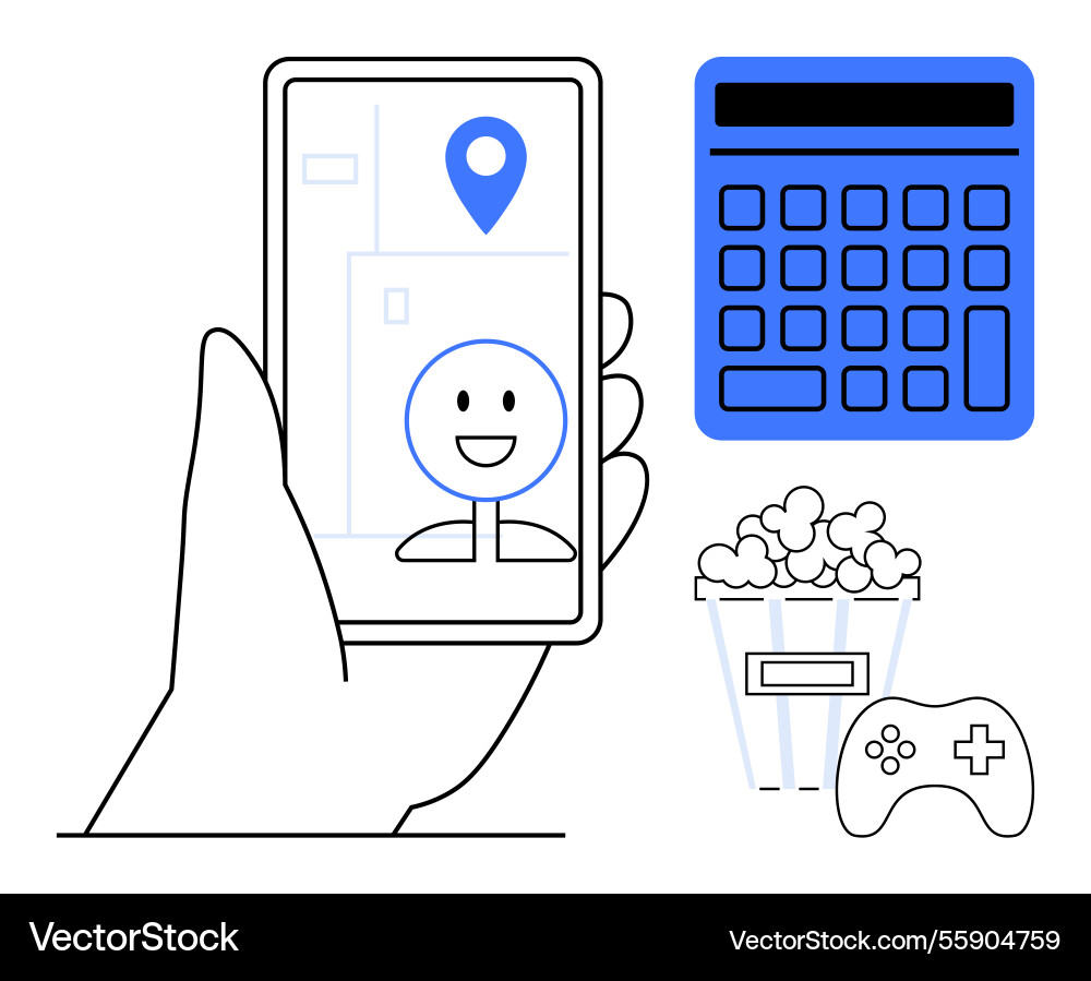 Navigation app on smartphone with calculator vector image