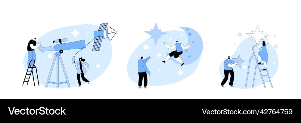 Set astronomy science studying characters looking Set astronomy science studying characters looking vector image
