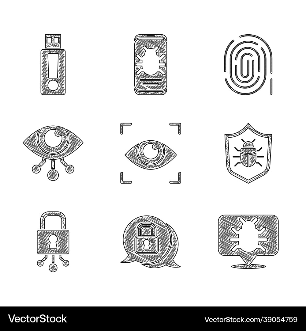 Set eye scan cyber security system bug Set eye scan cyber security system bug vector image