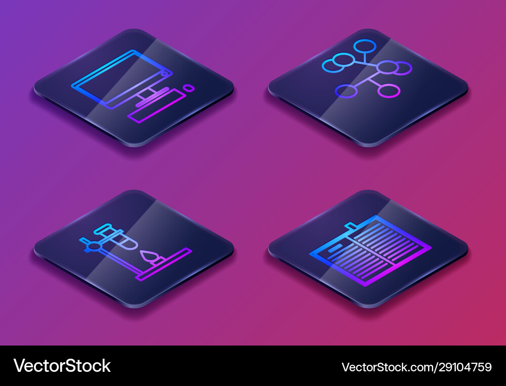 Set isometric line computer monitor with keyboard vector image