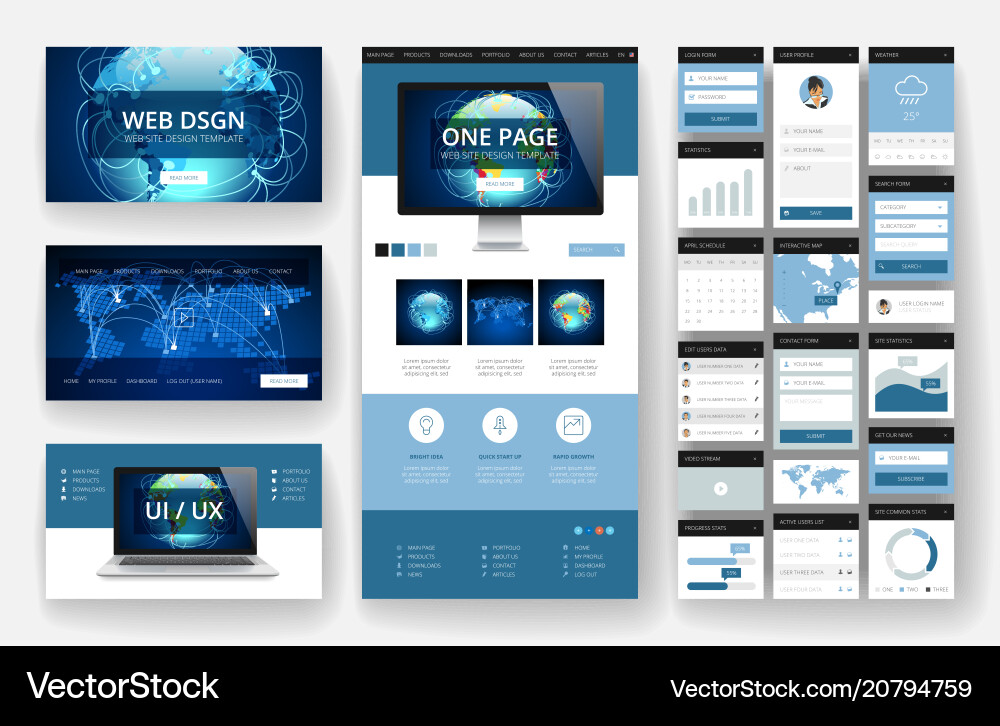 Website design template and interface elements Vector Image