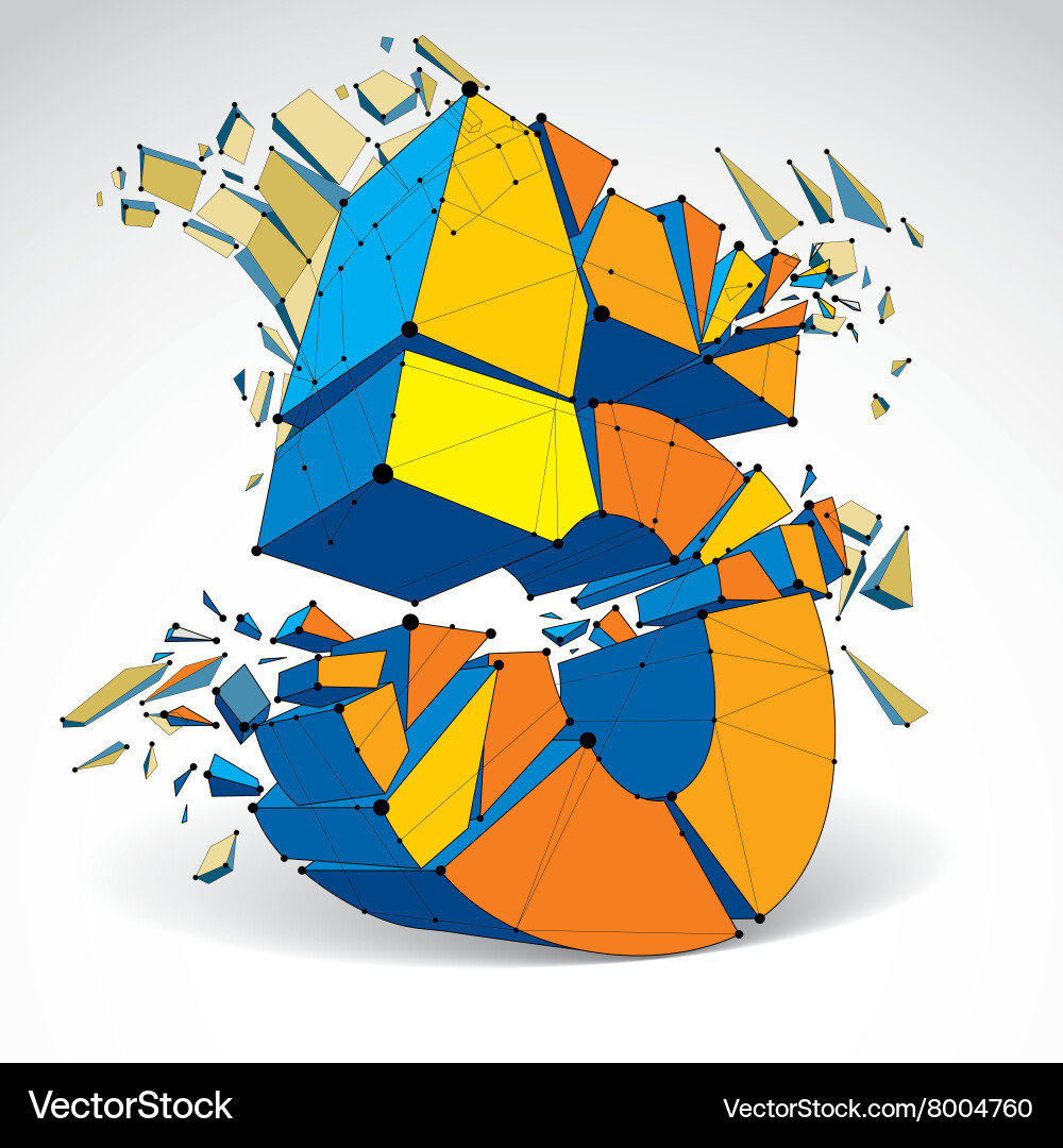 3d digital wireframe number 5 broken vector image