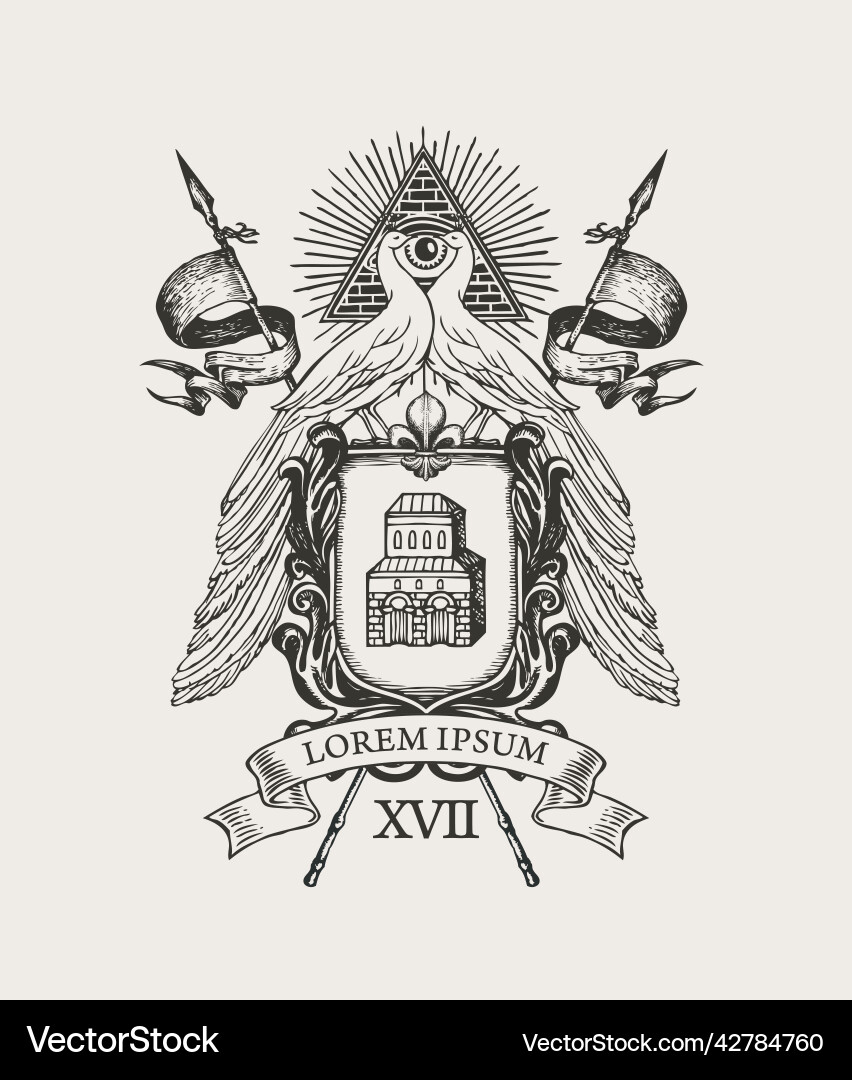 Black and white coat of arms with peacocks vector image