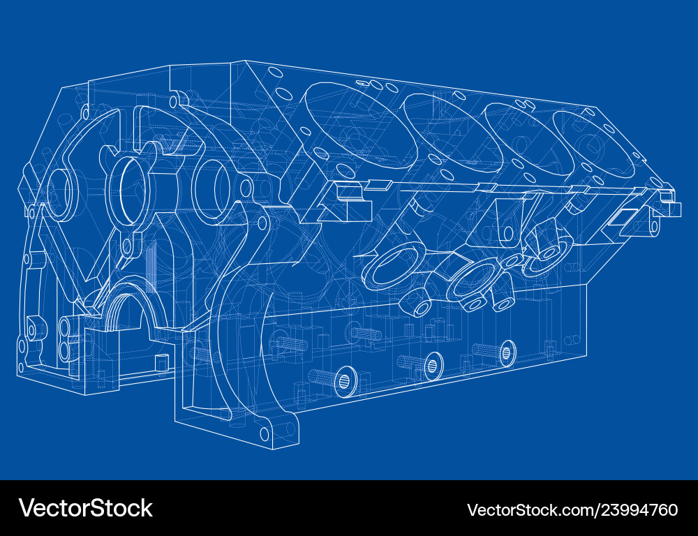 Engine block sketch rendering of 3d vector image