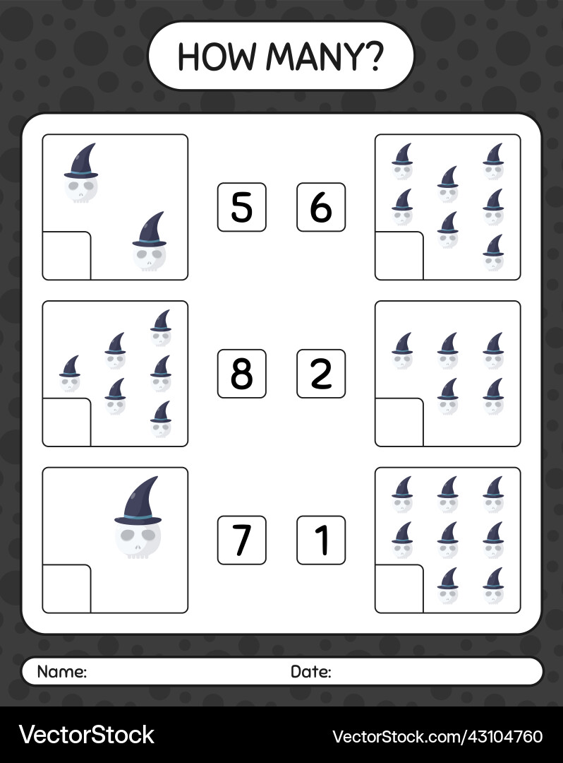 How many counting game with skull worksheet Vector Image