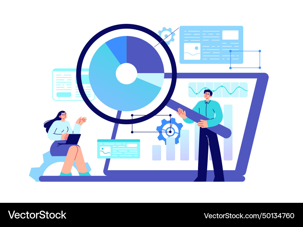 Information technology workers analyze data Vector Image