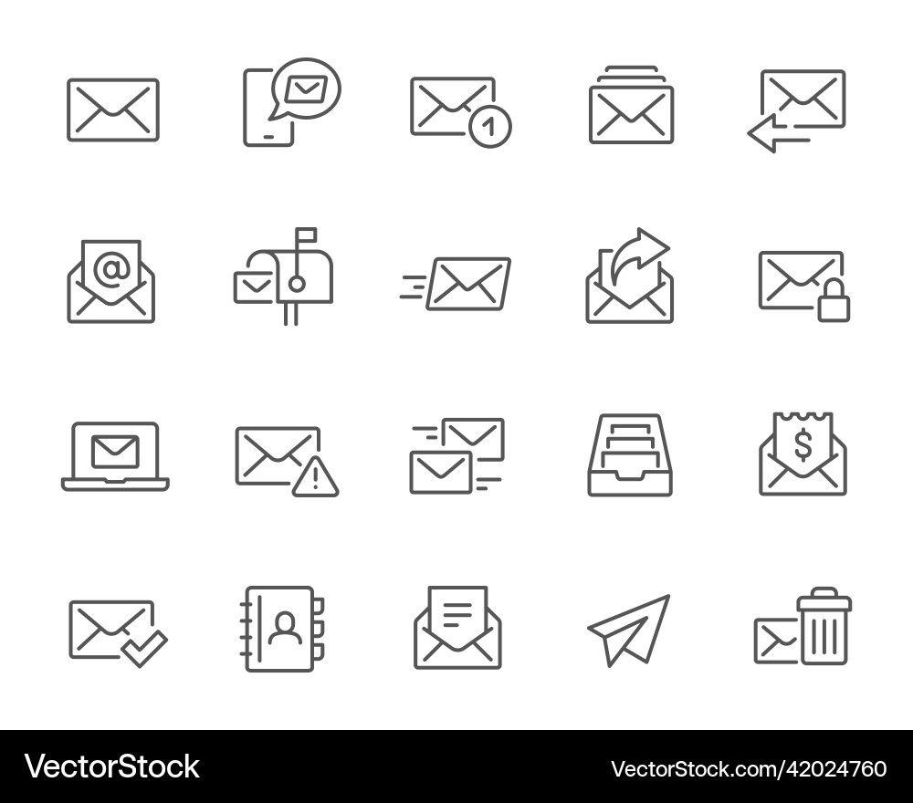 Mail and email icons set such as mailbox sending Mail and email icons set such as mailbox sending vector image