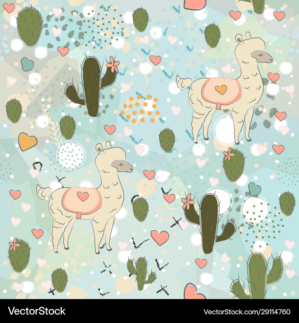 Seamless alpaca pattern with cacti Seamless alpaca pattern with cacti Vector Image