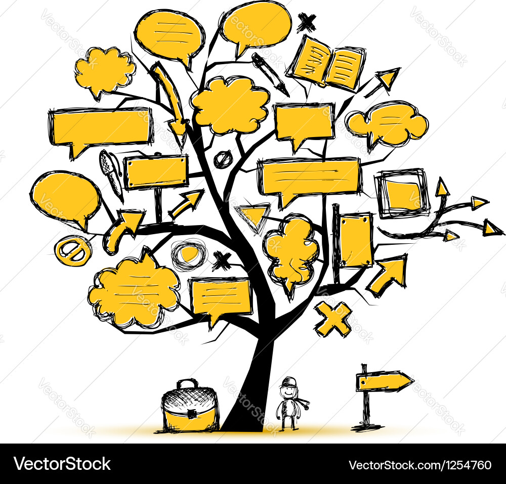 Sketch of tree with arrows and frames for your vector image
