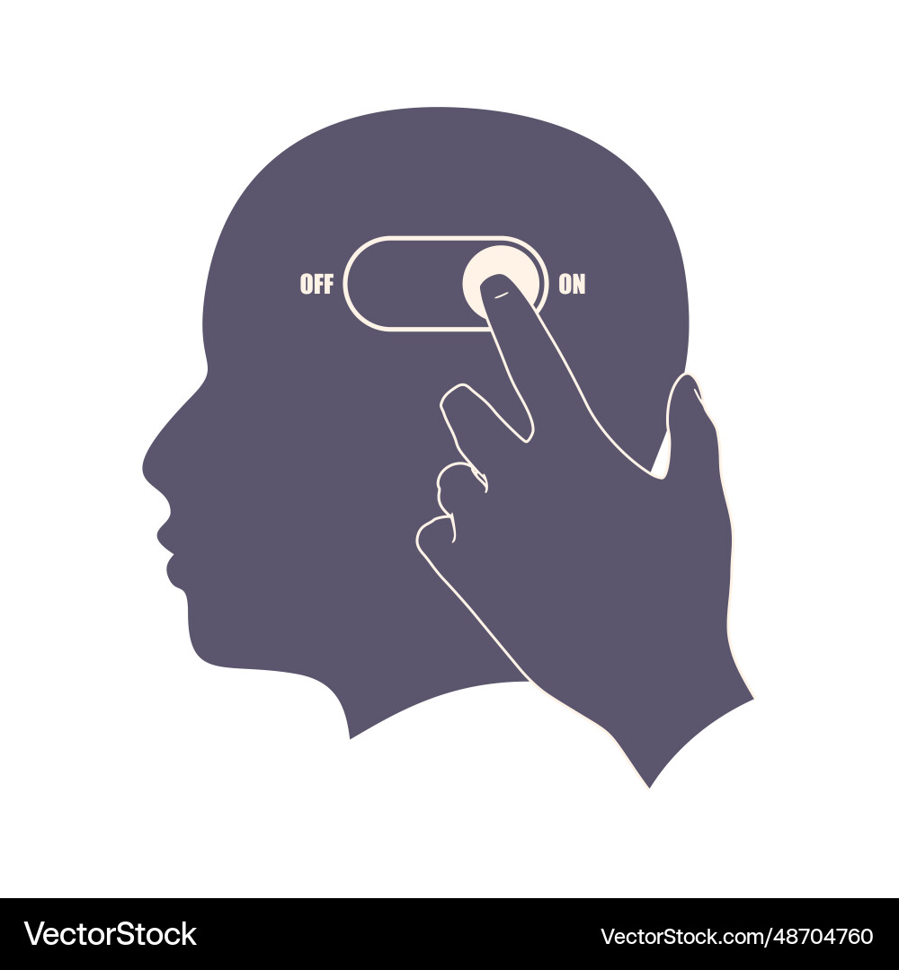 Toggle switch button to turn on brain activity Toggle switch button to turn on brain activity vector image