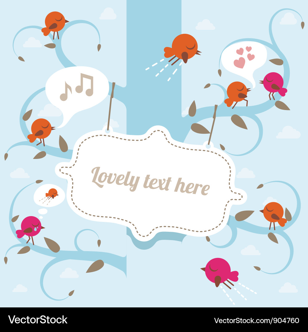 Tree with banner and birds Vector Image