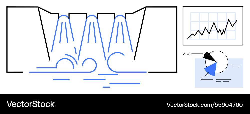 Waterflow process with data charts highlighting vector image