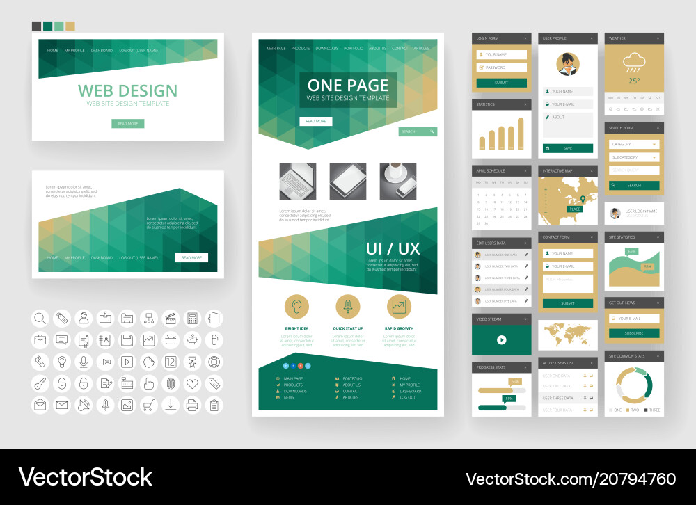 Website design template and interface elements Vector Image