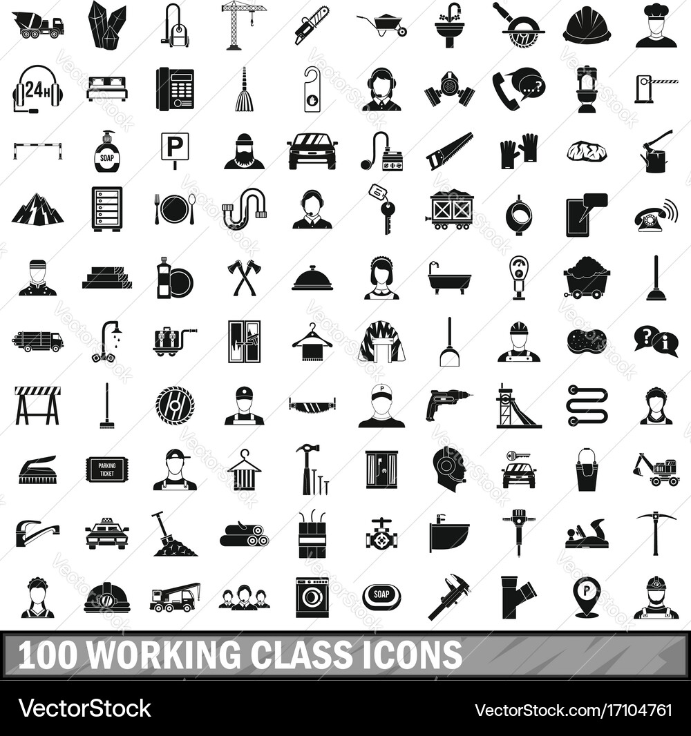 100 working class icons set simple style vector image