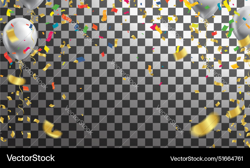 Birthday card with balloons confetti and curling Birthday card with balloons confetti and curling vector image
