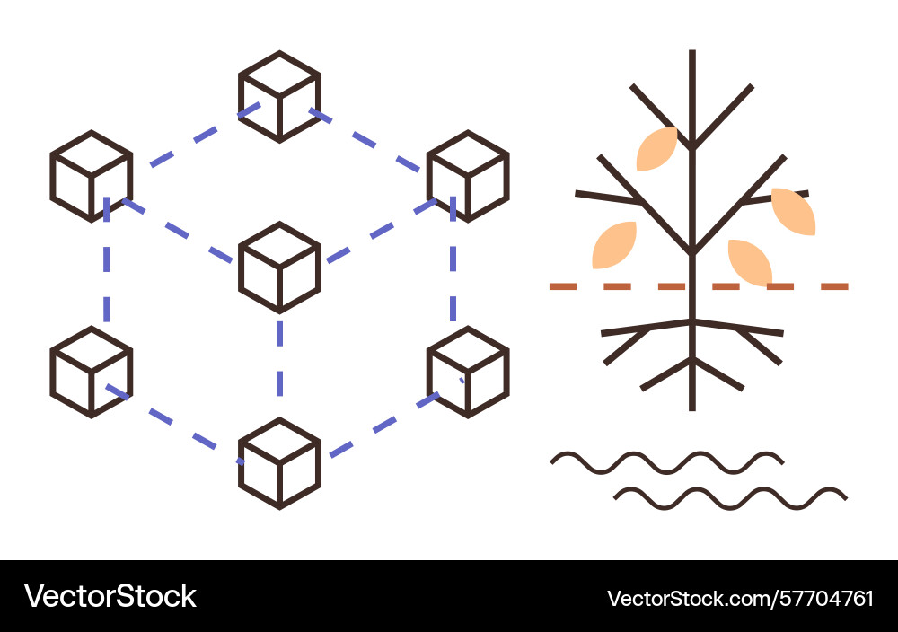 Blockchain network connected to tree symbolizing vector image