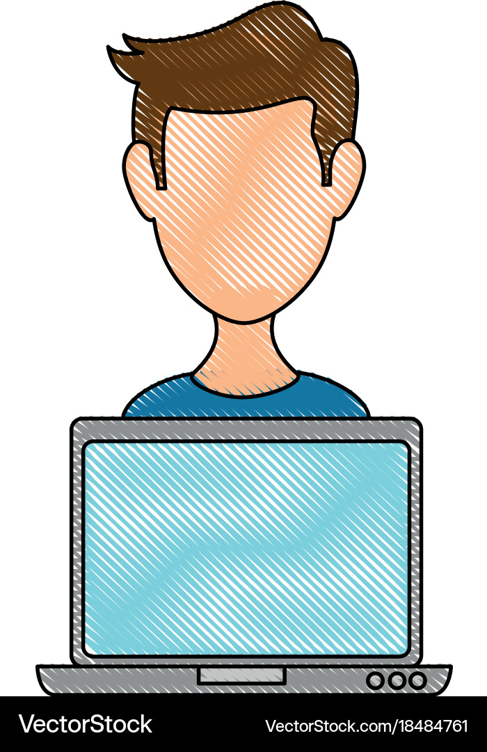 Laptop computer with user vector image