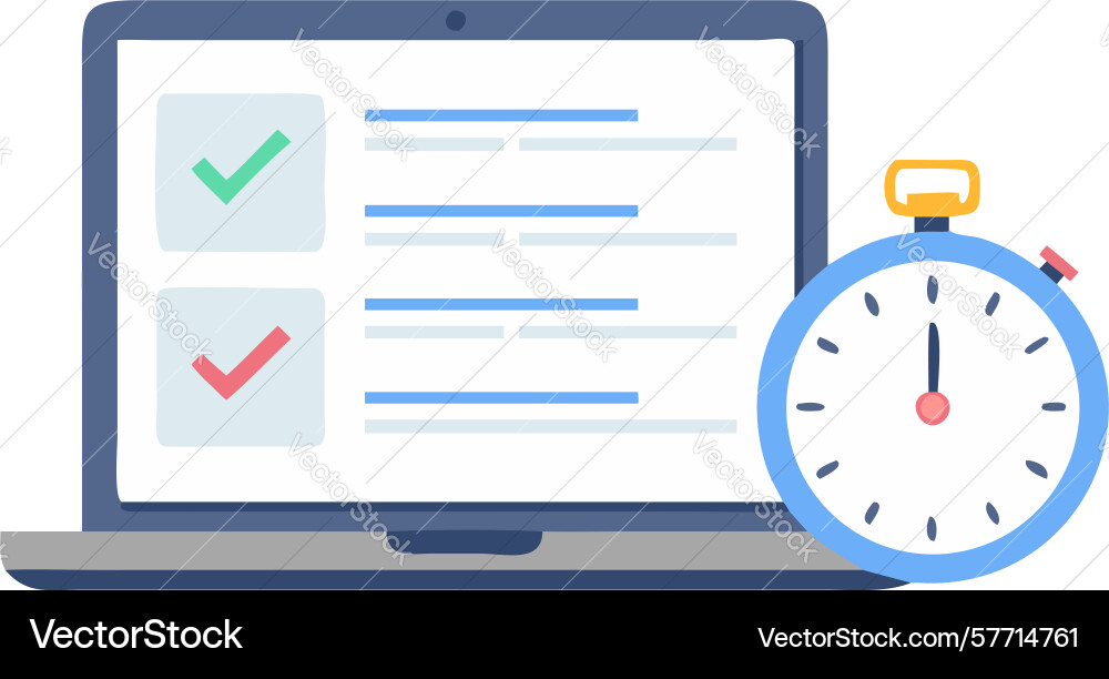Laptop displaying task completion checklist with vector image