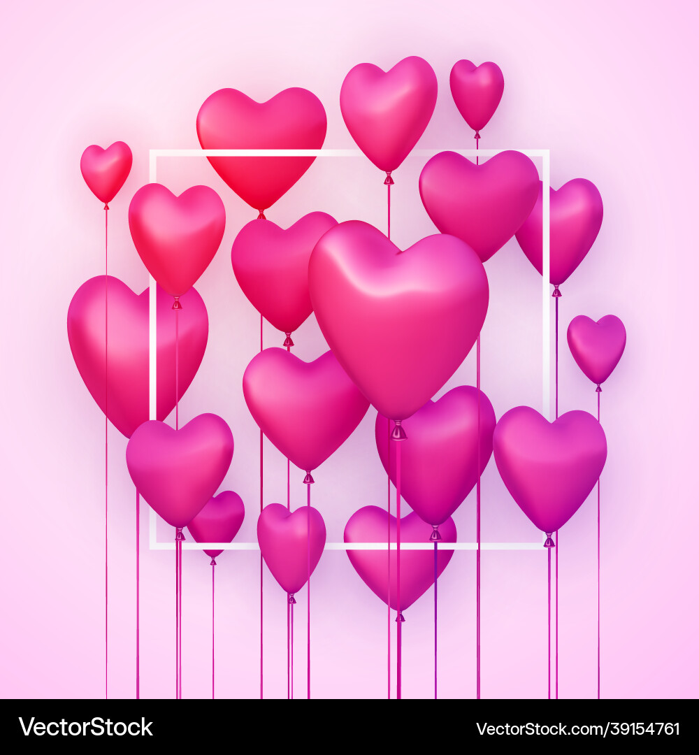 Pink square background with realistic 3d heart Vector Image