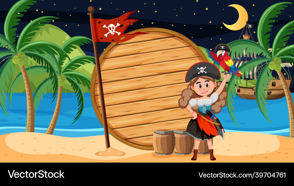 Pirate kids at the beach night scene Pirate kids at the beach night scene vector image