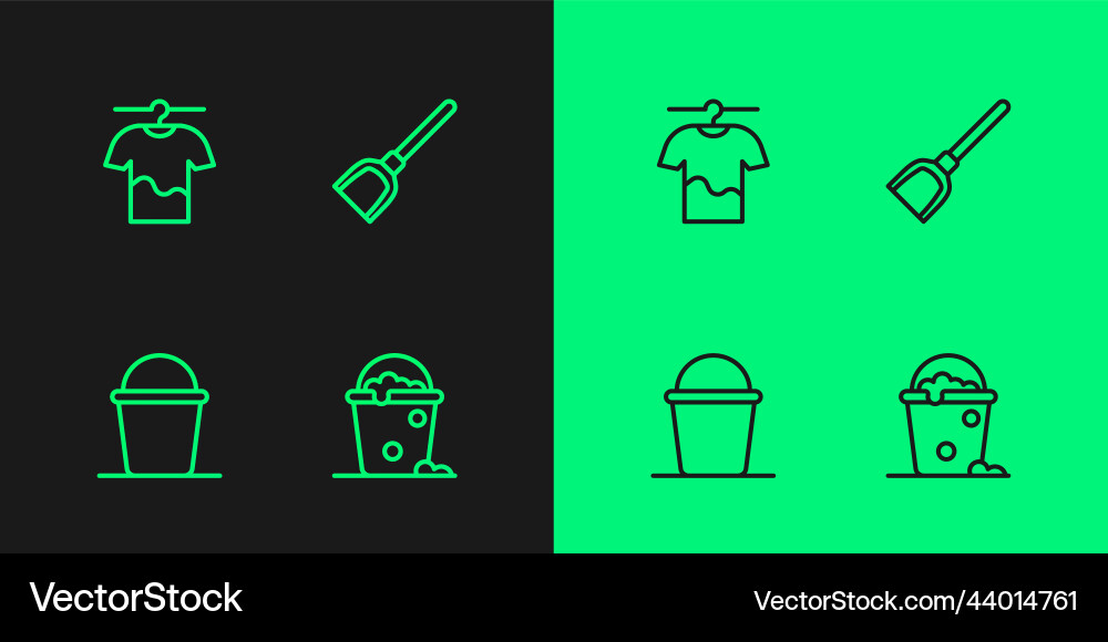Set line bucket with foam and bubbles drying Set line bucket with foam and bubbles drying vector image