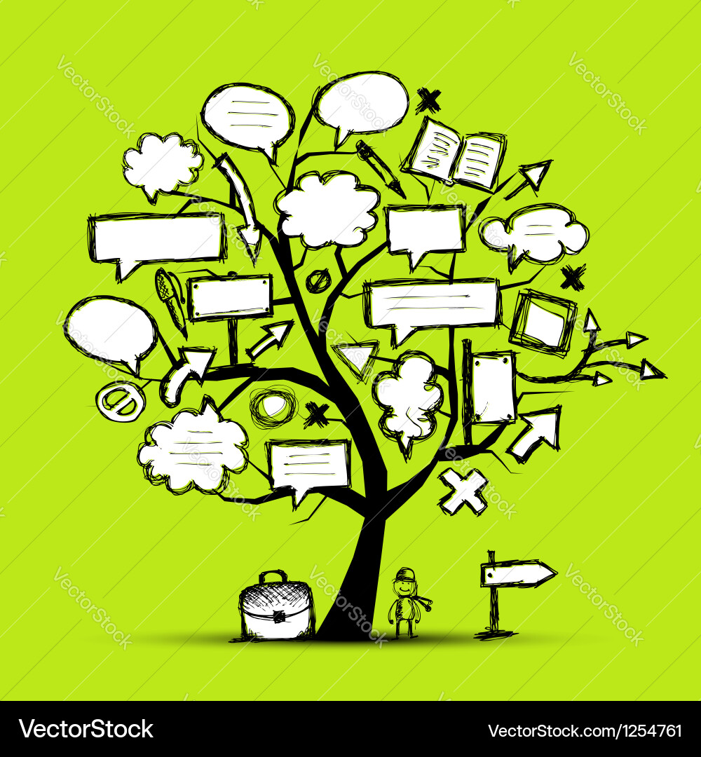 Sketch of tree with arrows and frames for your vector image