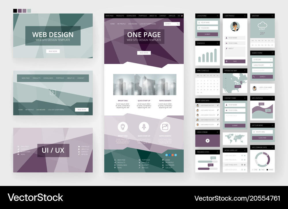 Website design template and interface elements vector image