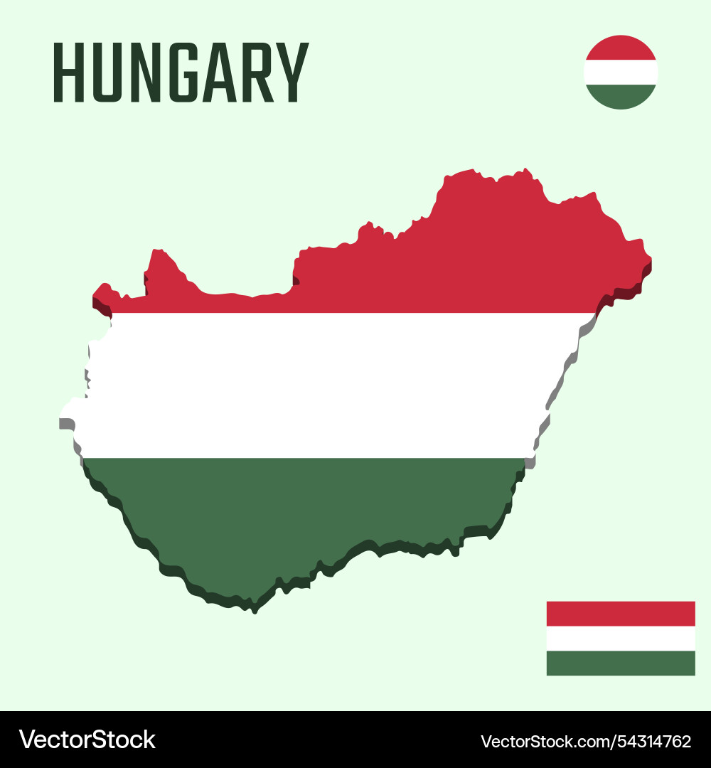 3d hungary map with flag three dimensional 3d hungary map with flag three dimensional vector image
