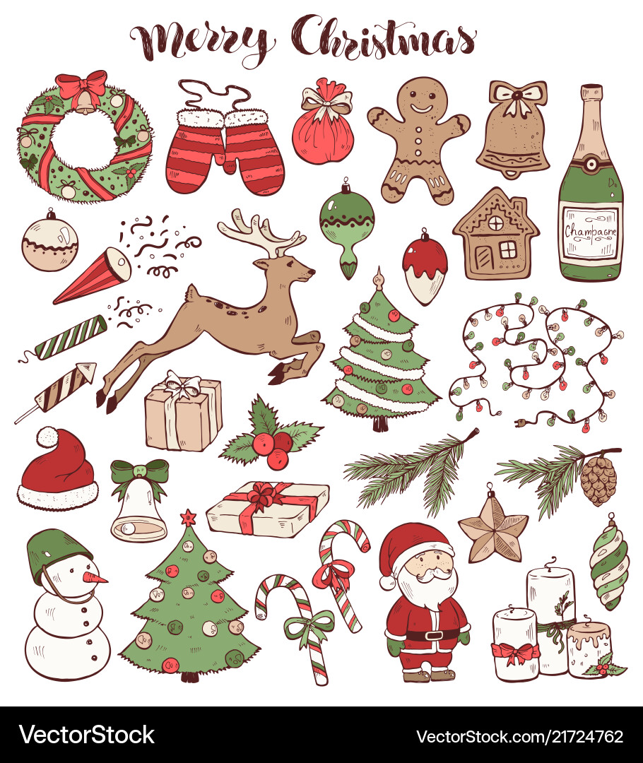 Christmas Doodle Set - Festive Icons Vector Image