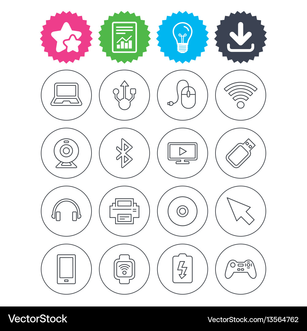 Computer elements icons notebook usb port Computer elements icons notebook usb port vector image