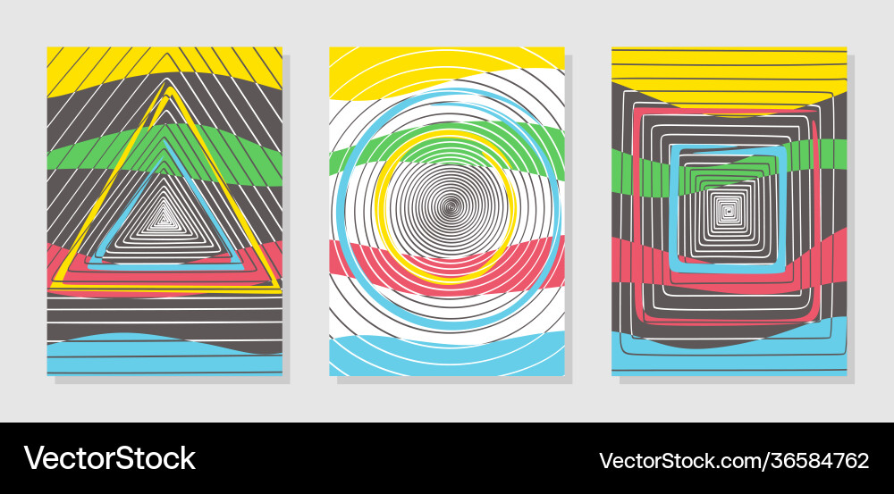 Set colorful posters with geometric patterns Vector Image