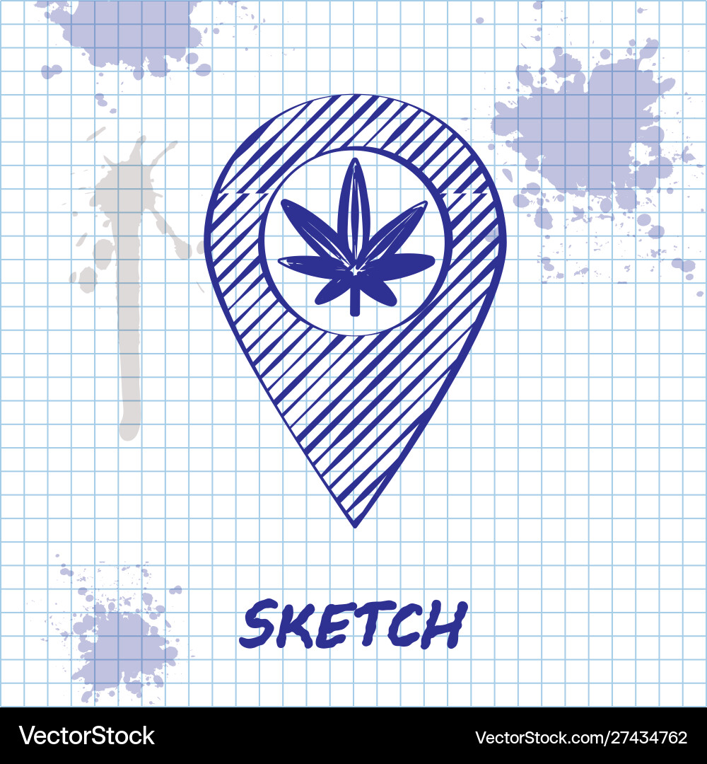 Sketch line map pointer and marijuana or cannabis Sketch line map pointer and marijuana or cannabis Vector Image