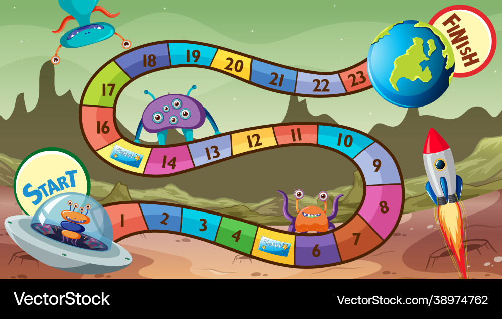 Snake and ladders game template with space theme Snake and ladders game template with space theme vector image