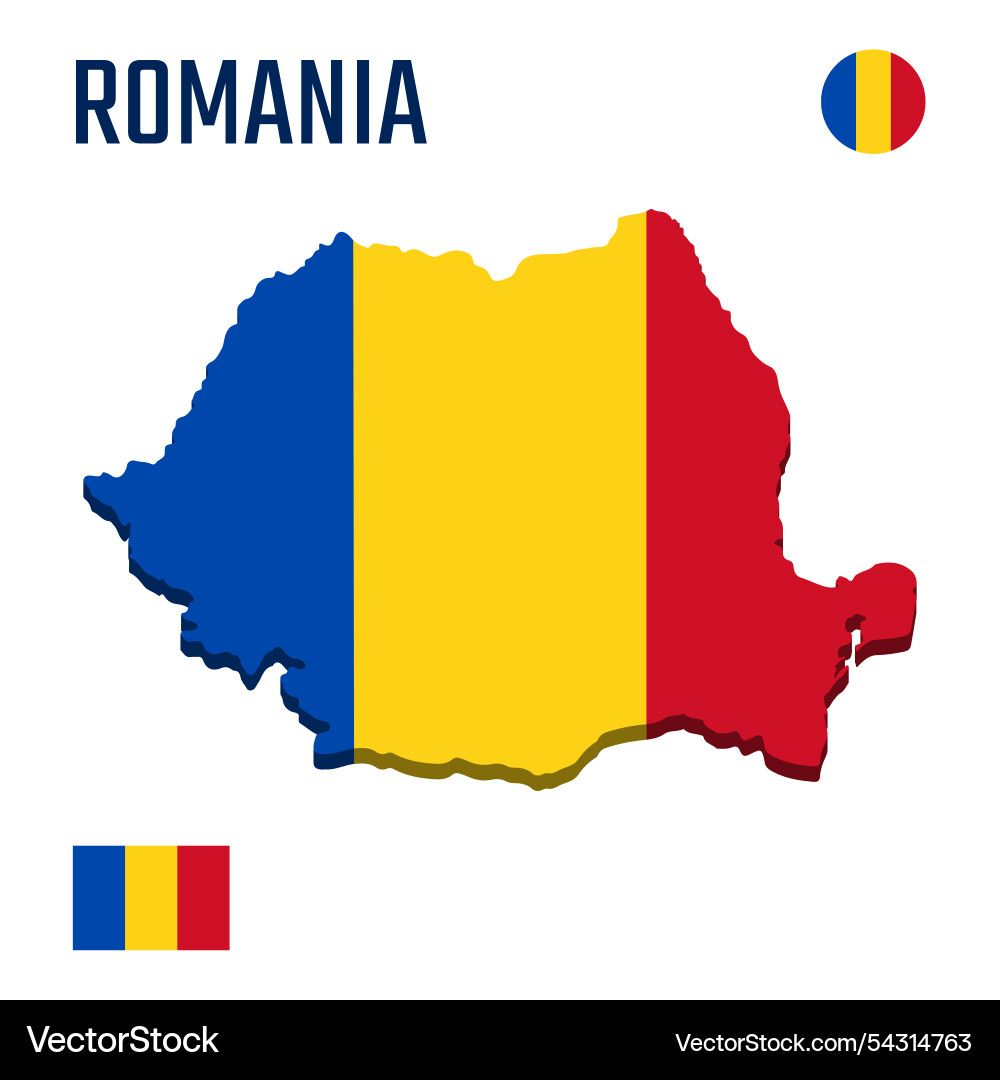 3d romania map with flag three dimensional 3d romania map with flag three dimensional vector image
