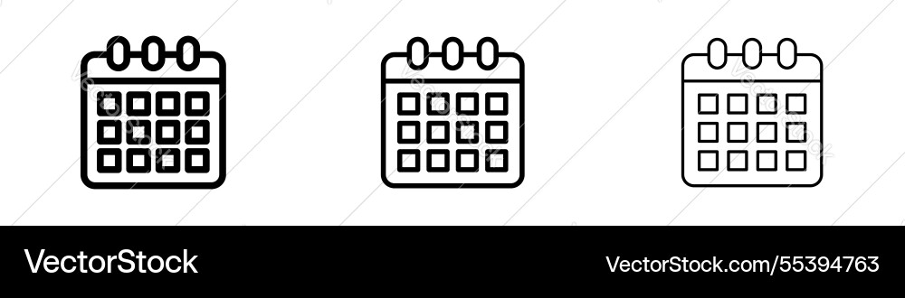Calendar icons in three different stroke lines vector image